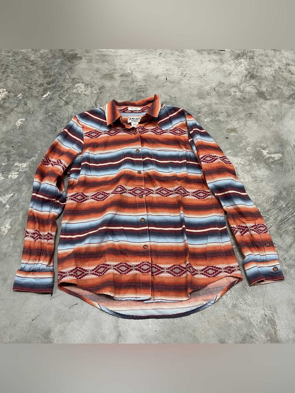 Ariat Real Billie Jean Aztec Shirt Women's Size M Long Sleeves Button Up Orange